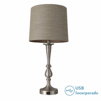 Distribuidor - Lâmpadas Diversas | Sobre Mesas Decoração | SOBREMESA KHALIFA 1XE27 NIQUEL 60´5X28X28 CM PUERTO USB Ref: 130871003